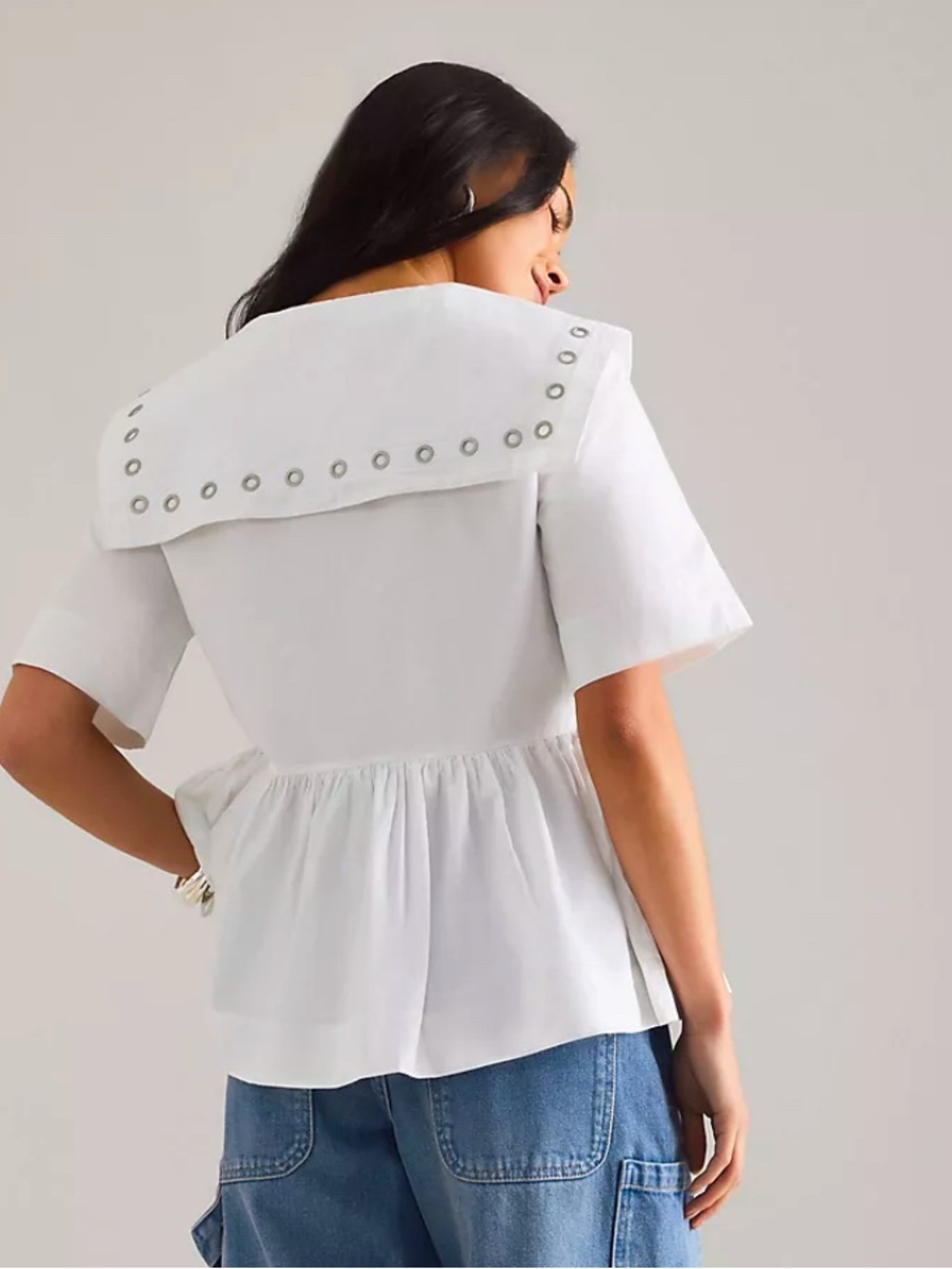 NWOT Damson Madder White Organic Cotton Oversized Statement Collar Blouse US 6 - Picture 3 of 10